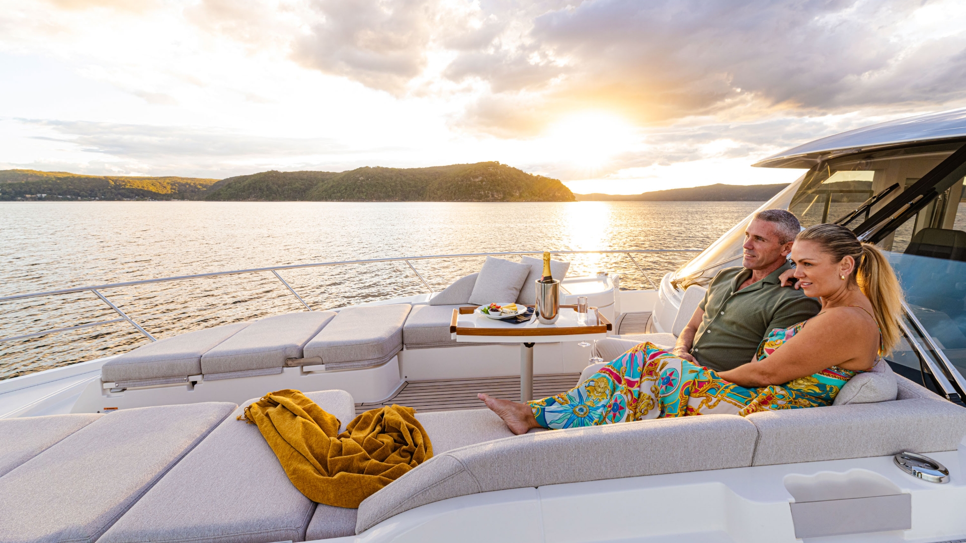 A Riviera motor yacht cruising in clear Florida water